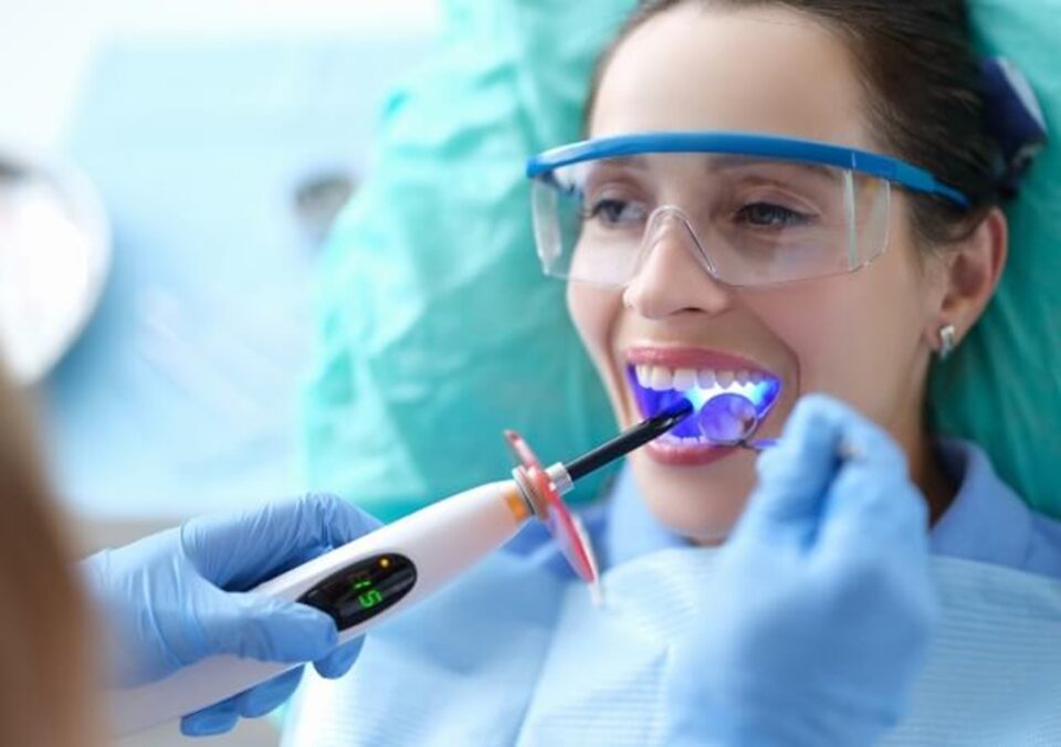 woman getting dental bonding